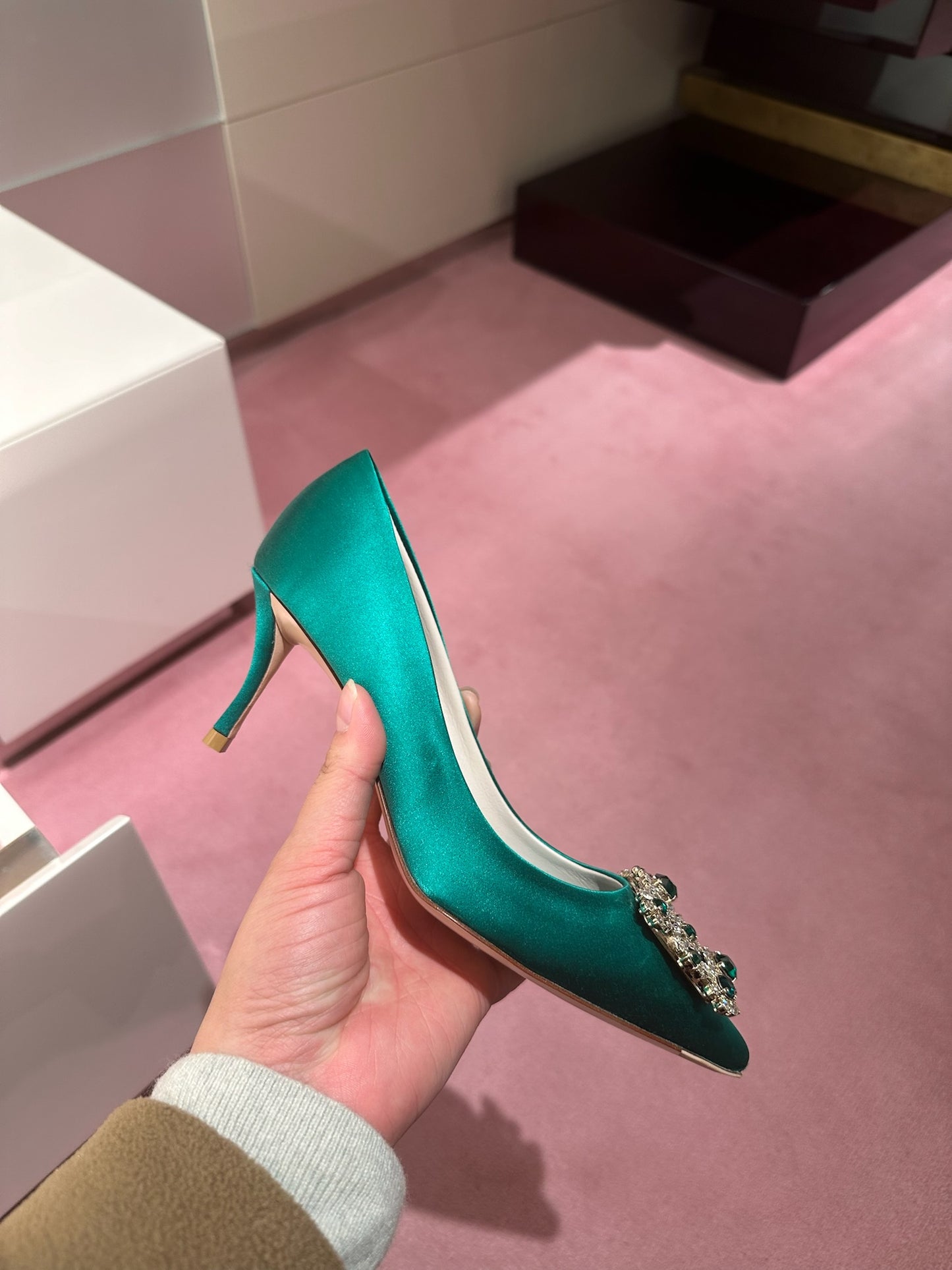 Roger Vivier經典鑽扣扣高踭鞋 7cm 綠色