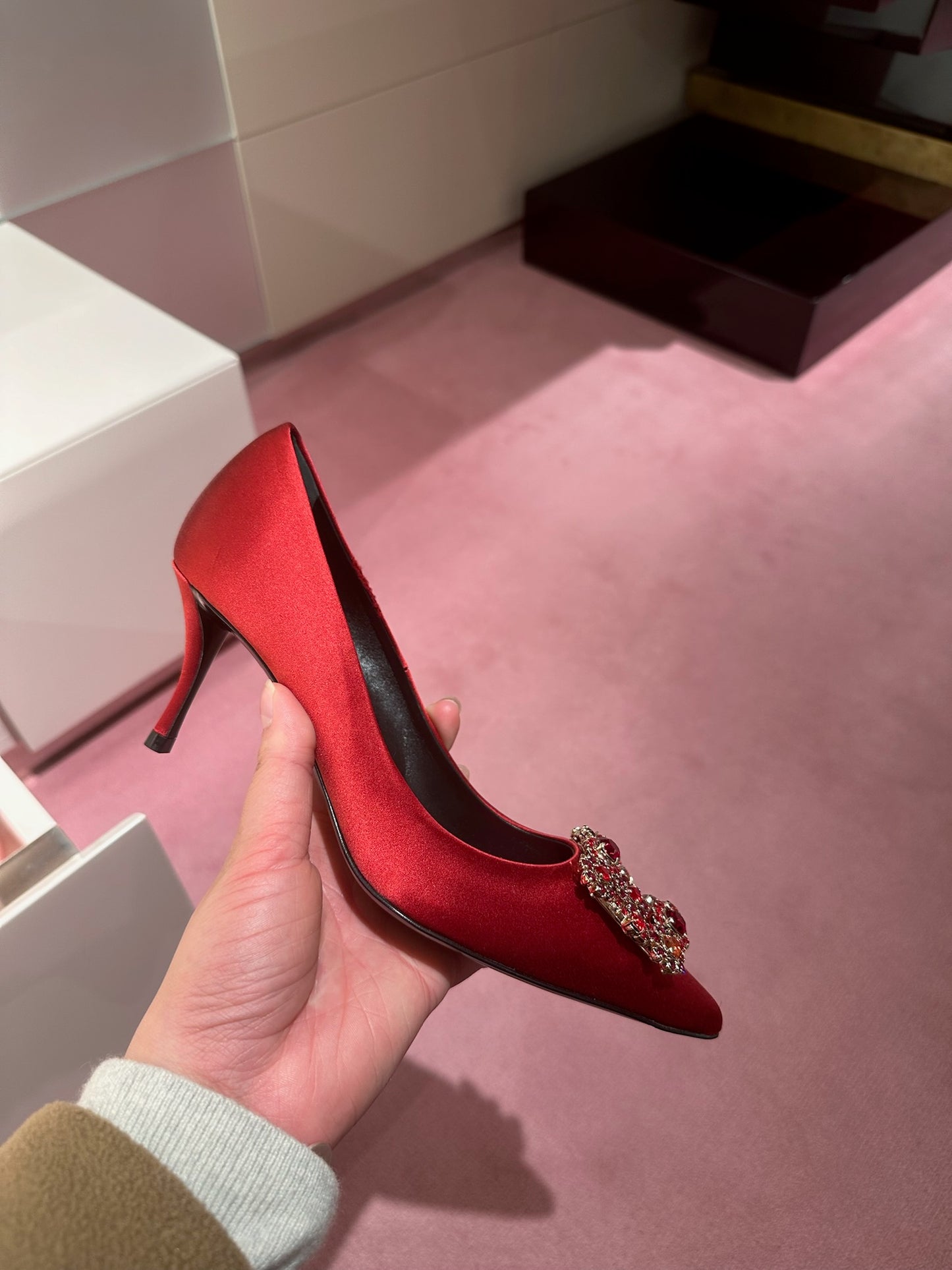 Roger Vivier經典鑽扣扣高踭鞋 7cm 紅色
