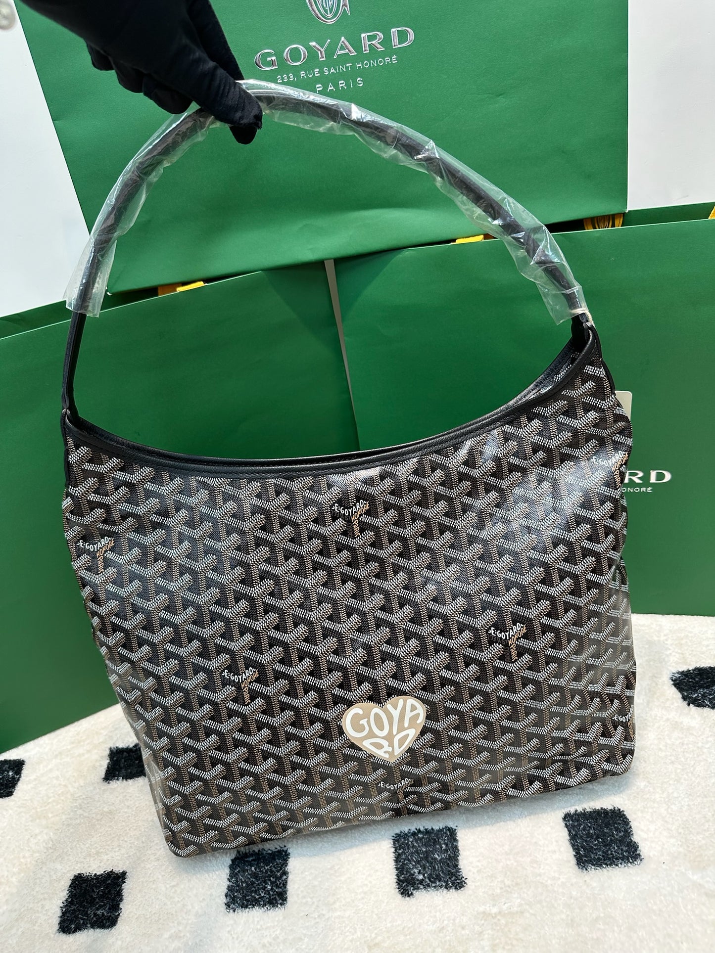 Goyard Bohème Hobo Bag Black(with heart print)