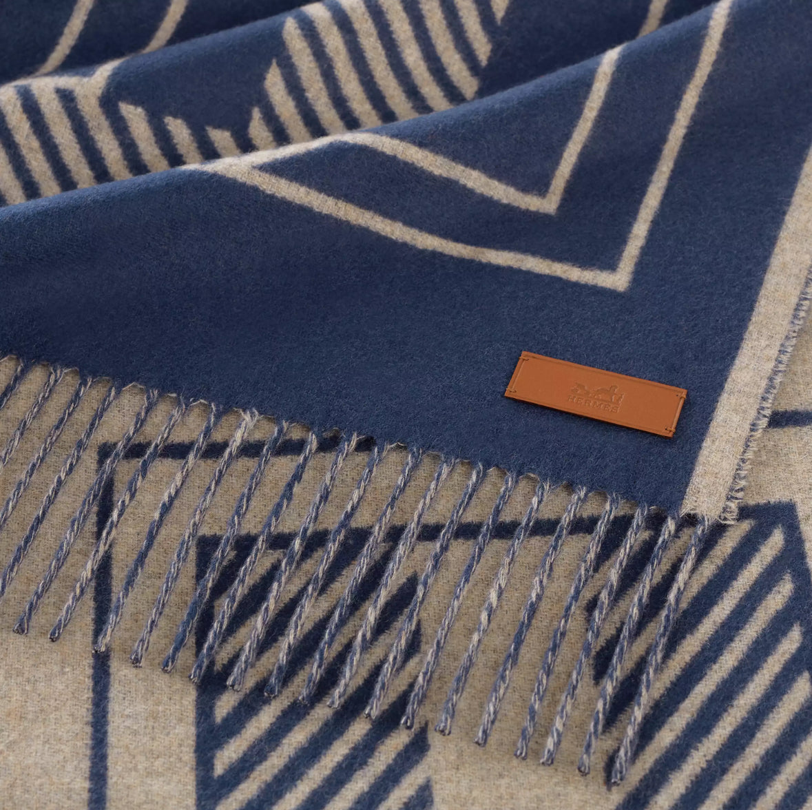 Hermes Casaque Lettres au Carre scarf Encre / Beige Chiné