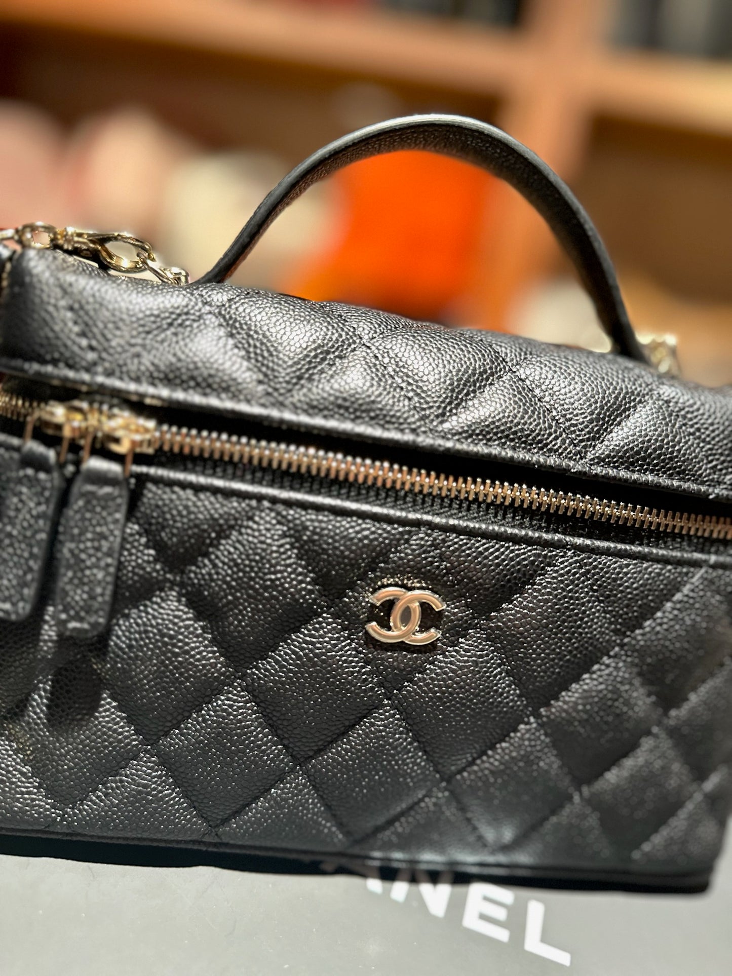 Chanel LP 黑金荔枝皮淡金扣
