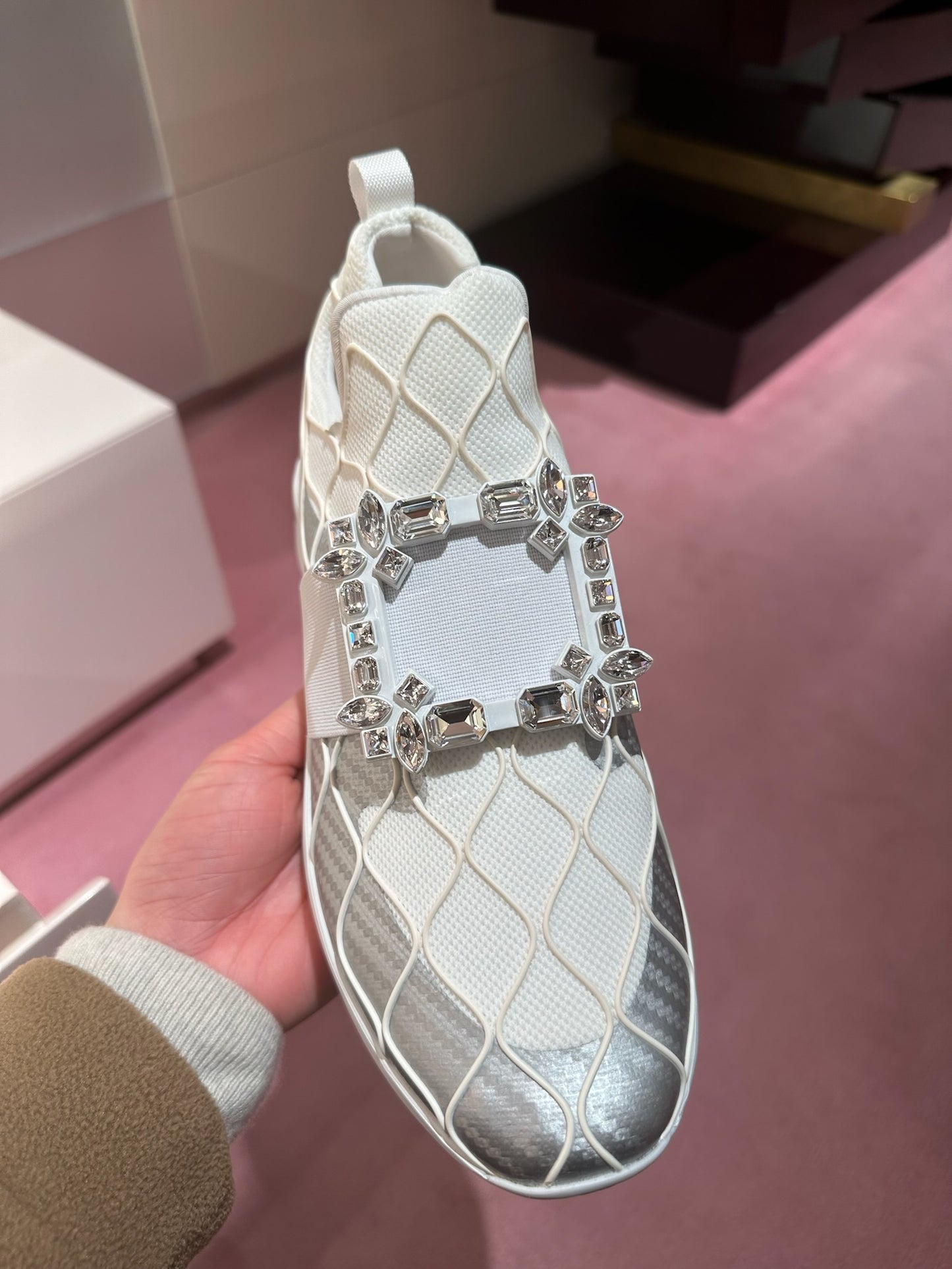 Roger Vivier 鑽扣運動鞋 白色/銀色