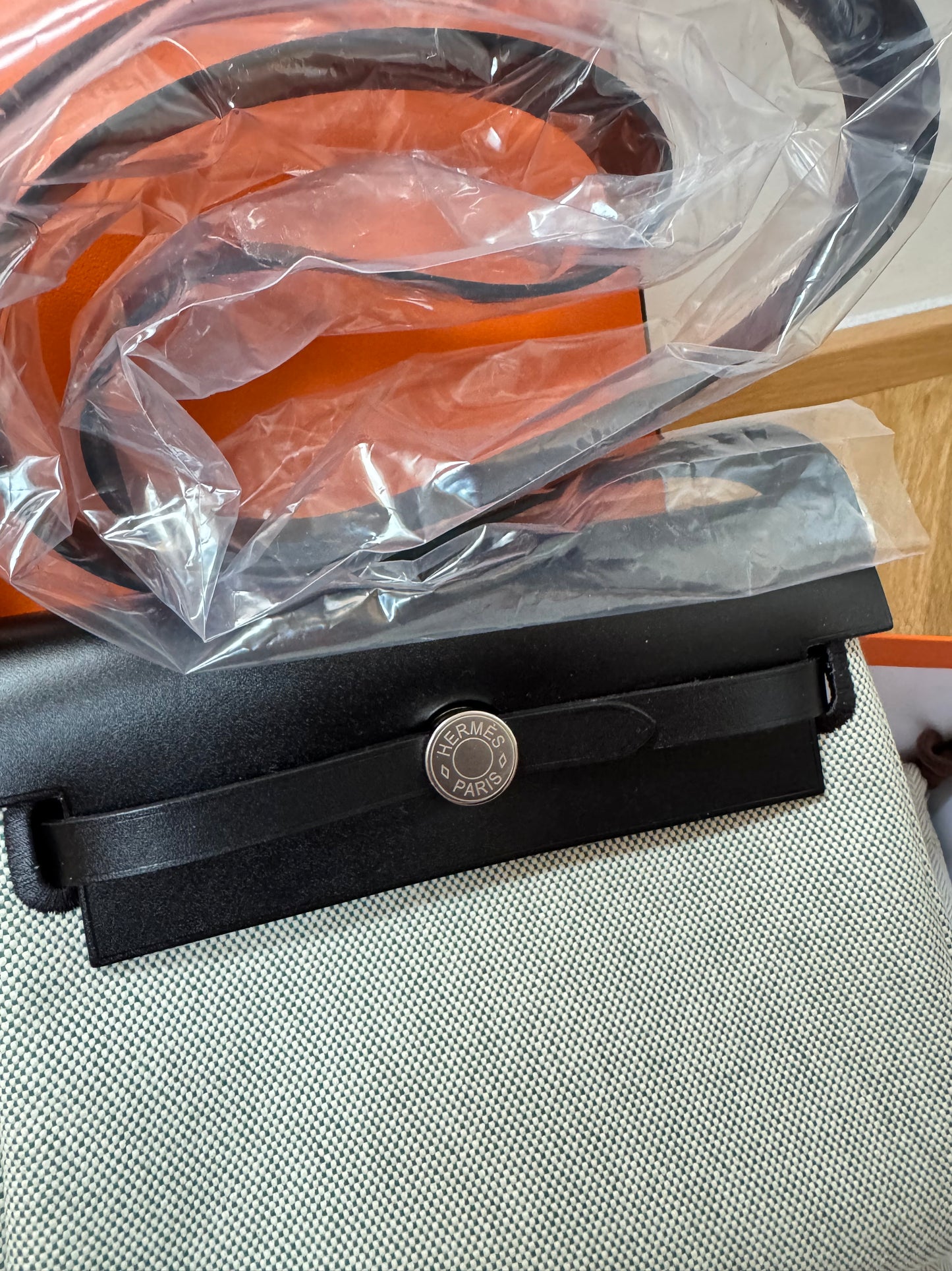 Hermes Mini Herbag 黑色銀扣 白拼中綠色帆布 K stamp