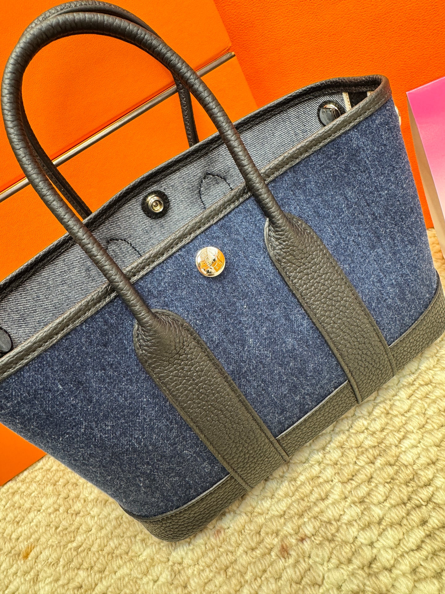 Hermes Mini Garden Party 黑色皮拼牛仔