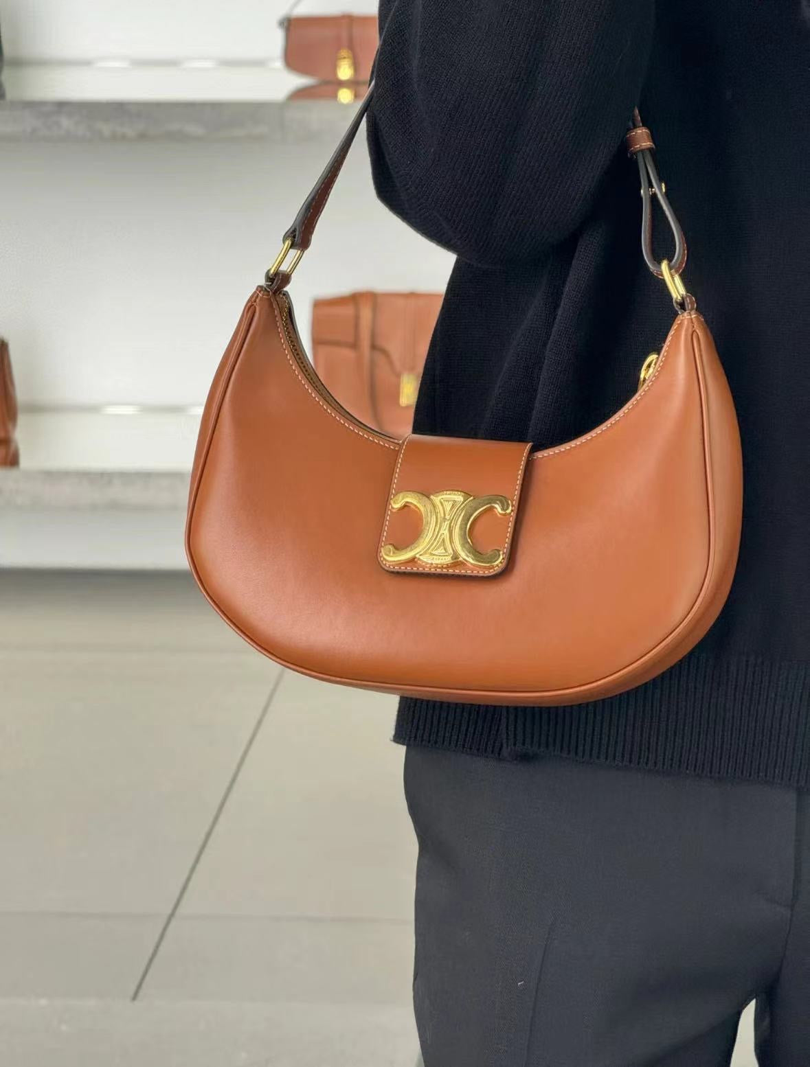 Celine Ava Triomphe Bag Medium Tan