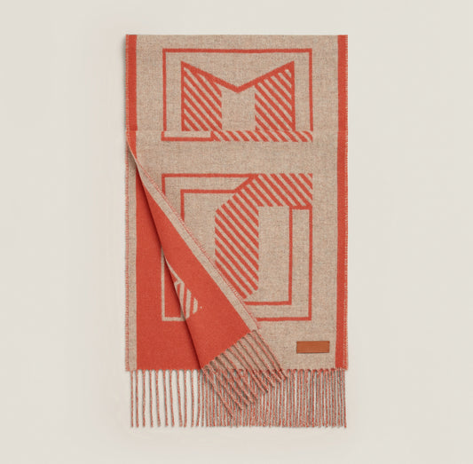 Hermes Casaque Lettres au Carre scarf Beige Chiné / Sanguine