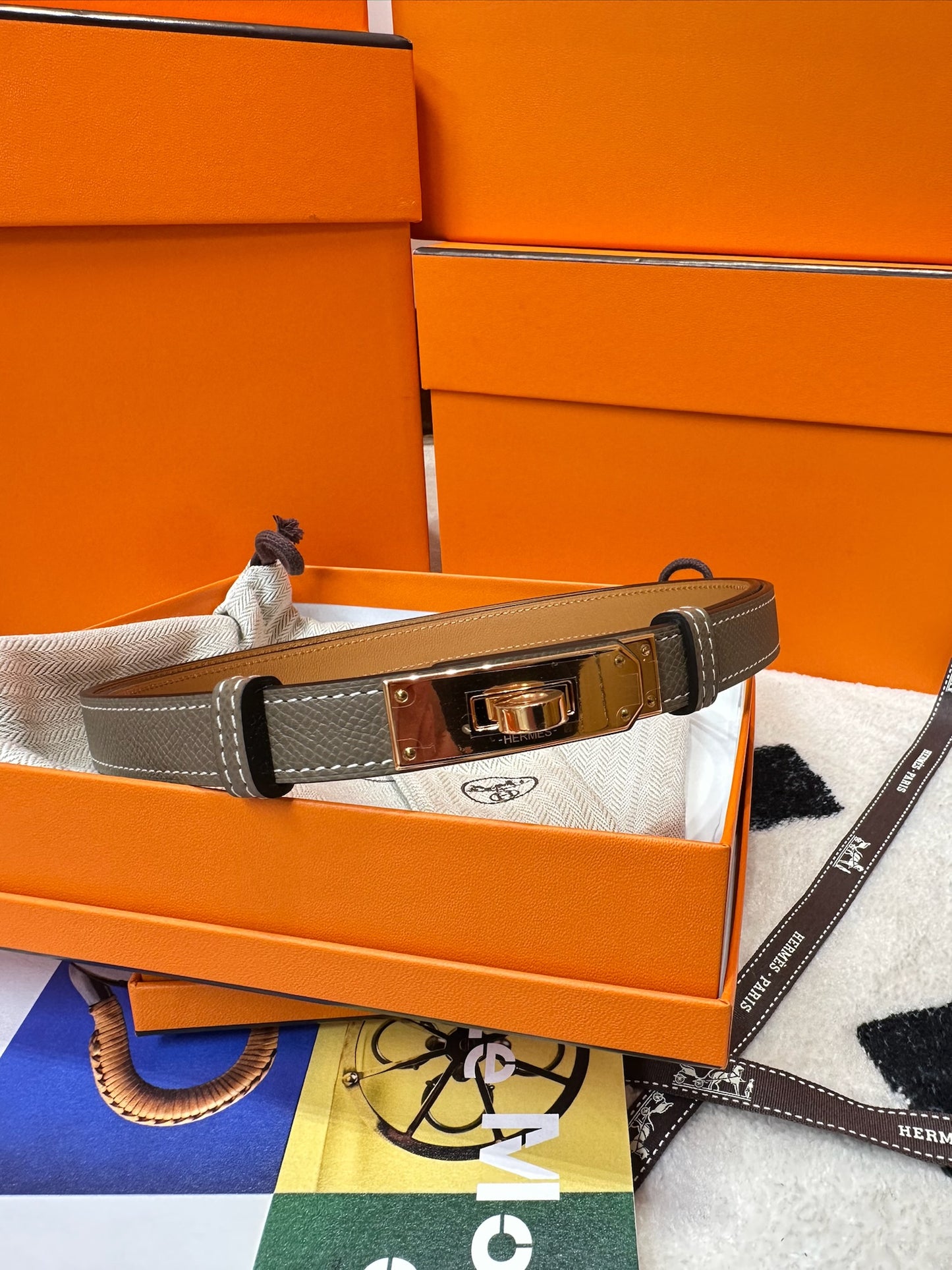 Hermes Kelly belt 大象灰玫瑰金扣
