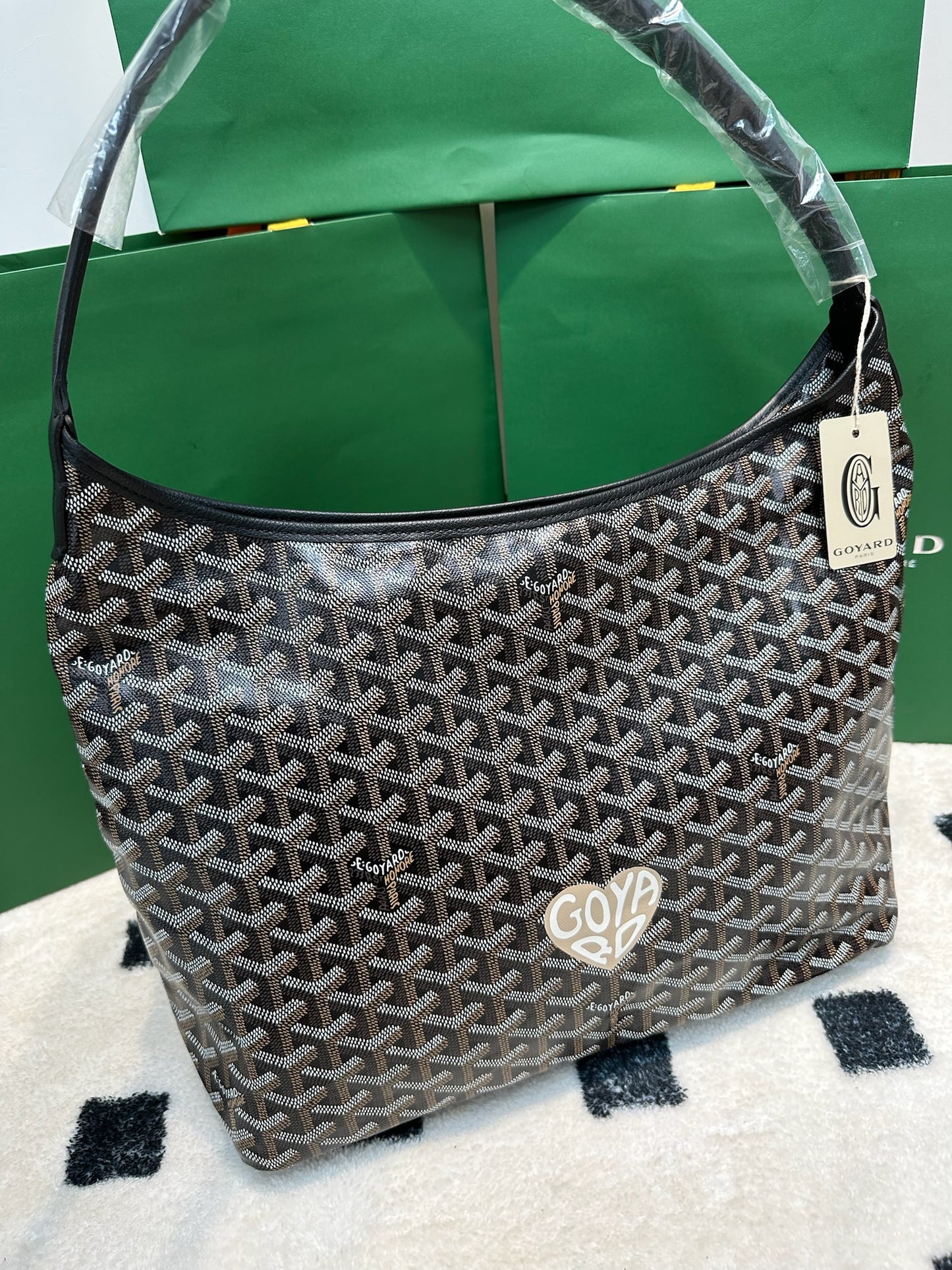 Goyard Bohème Hobo Bag Black(with heart print)