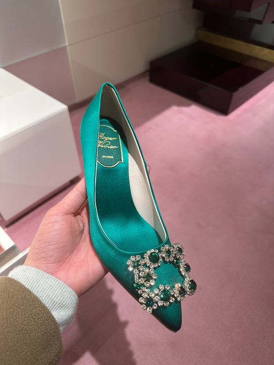 Roger Vivier經典鑽扣扣高踭鞋 7cm 綠色