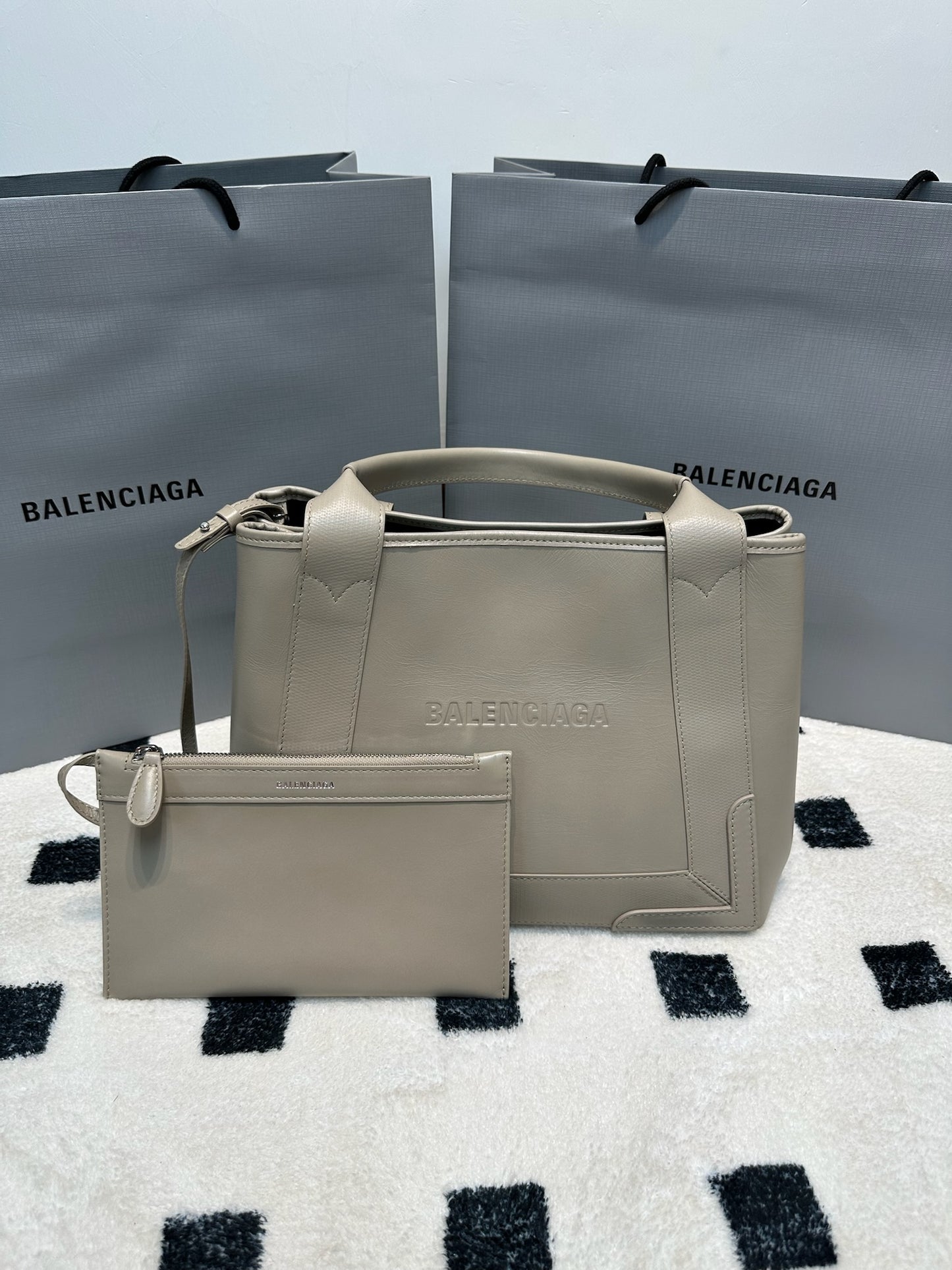 Balenciaga Navy Cabas Beige Small