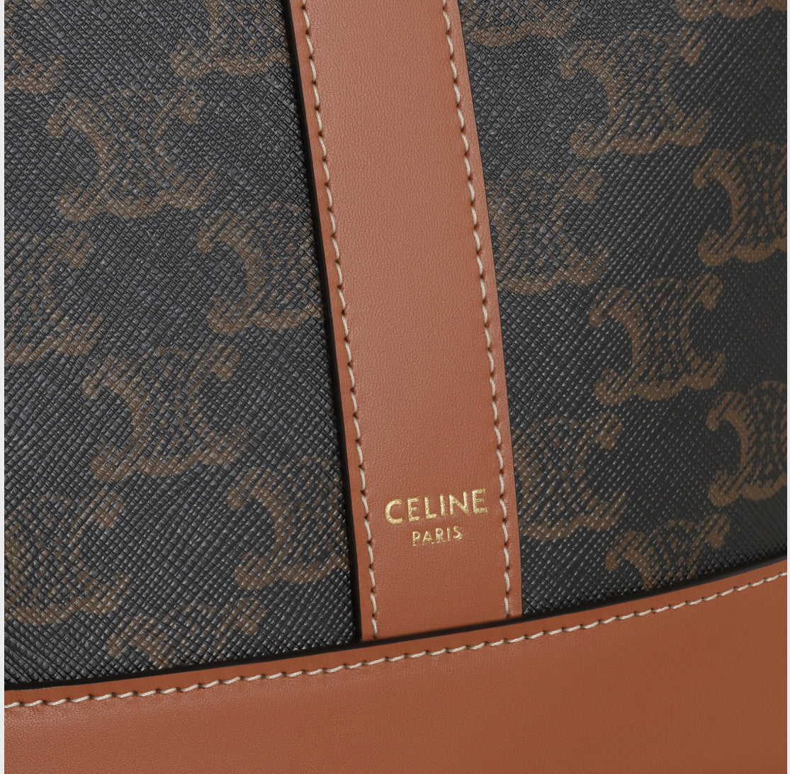 SMALL BUCKET IN TRIOMPHE CANVAS AND CALFSKIN TAN