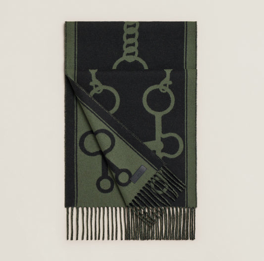 Hermes Casaque Mors scarf Vert Camouflage / Noir