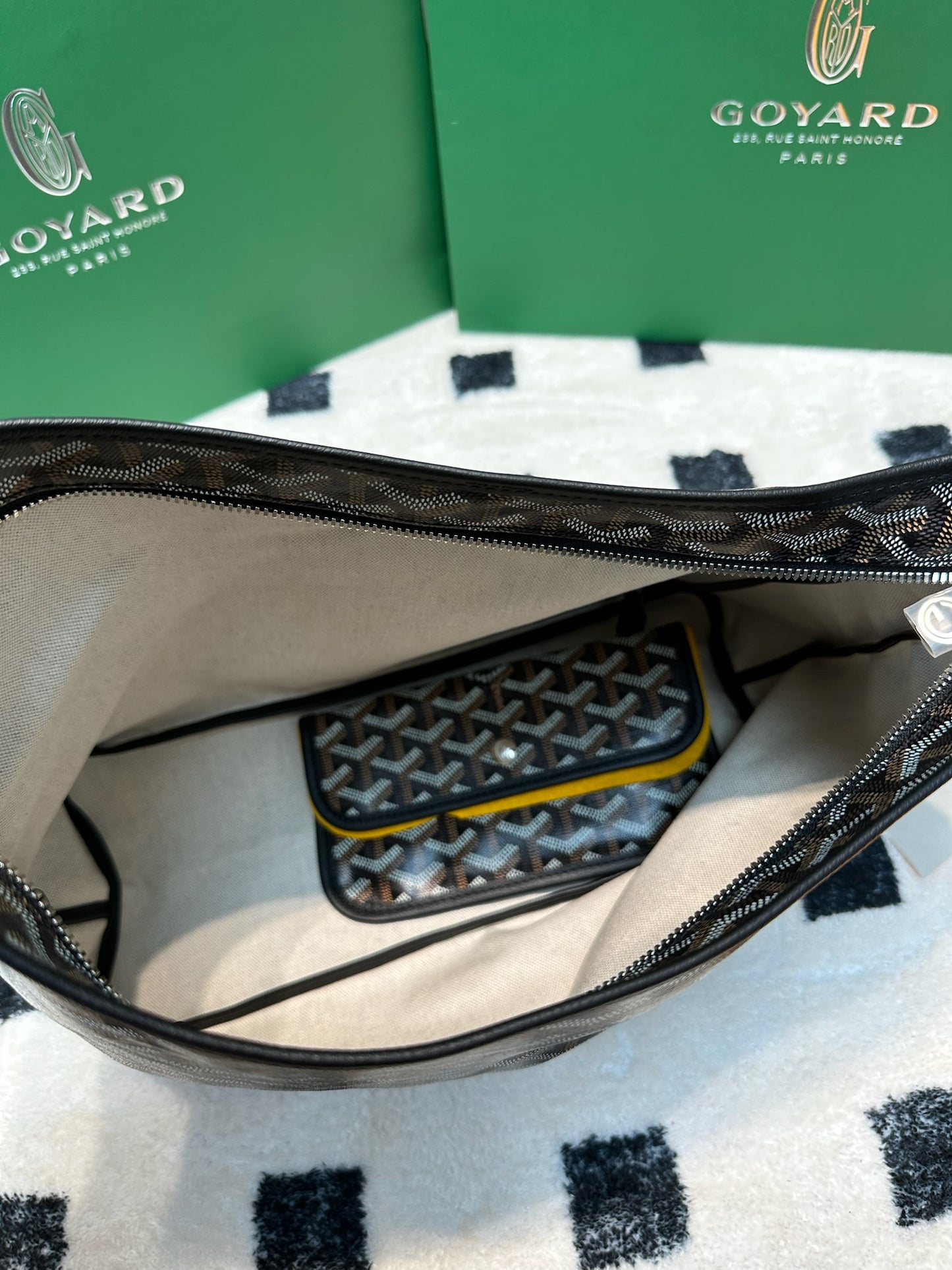Goyard Bohème Hobo Bag Black(with heart print)