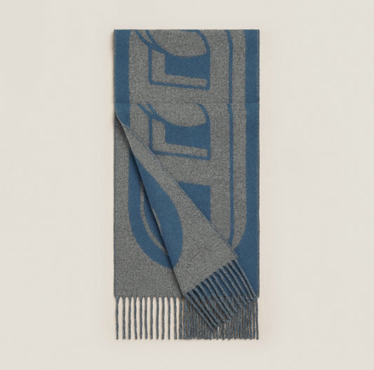 Hermes Maillons TGM scarf Gris Chiné / Bleu Turquin