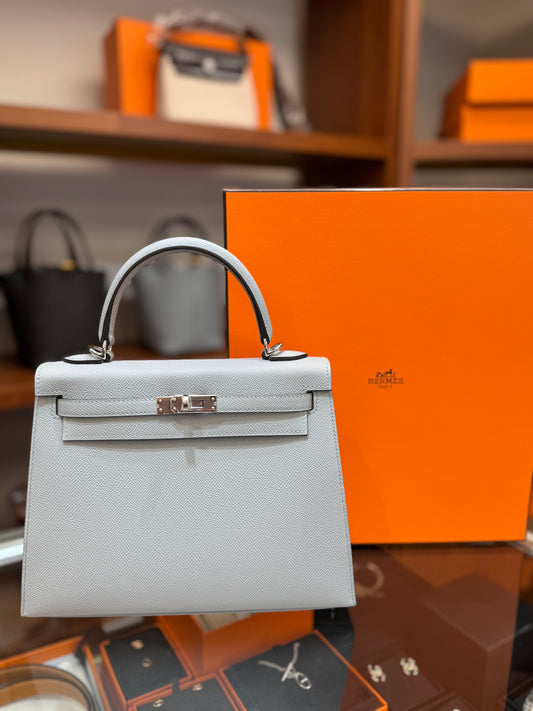 Kelly 25 冰川藍 8U 銀扣 silver hardware Epsom￼