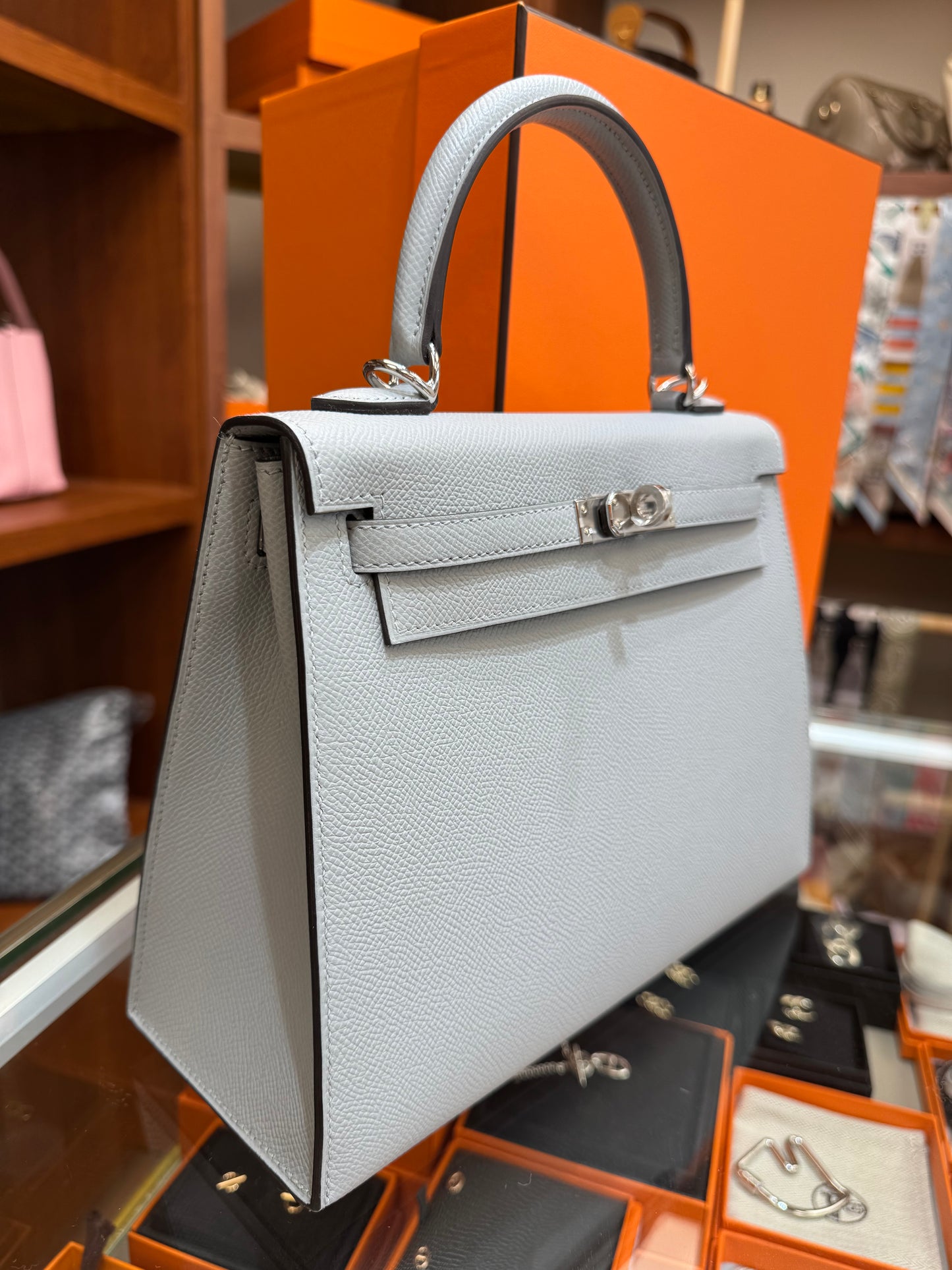 Kelly 25 冰川藍 8U 銀扣 silver hardware Epsom￼