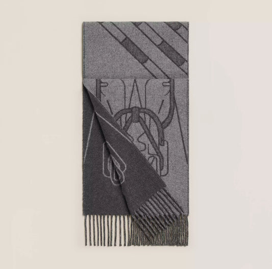 Hermes Tete-a-Tete Equestre scarf Anthracite / Gris Chiné