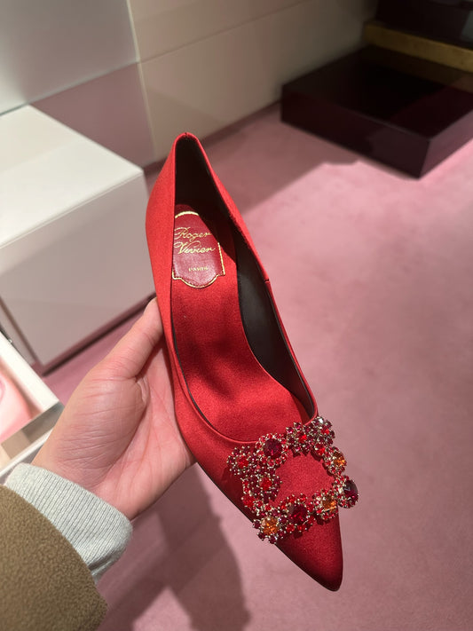 Roger Vivier經典鑽扣扣高踭鞋 7cm 紅色
