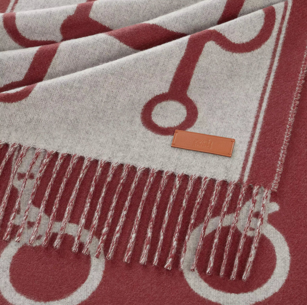 Hermes Casaque Mors scarf Gris Clair Chiné / Rouge H