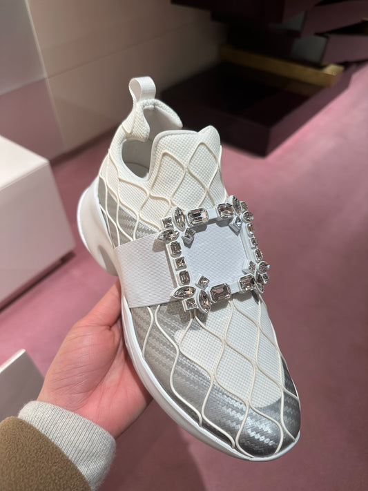 Roger Vivier 鑽扣運動鞋 白色/銀色