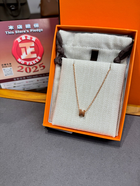 Hermes mini pop H necklace 金棕啡玫瑰金