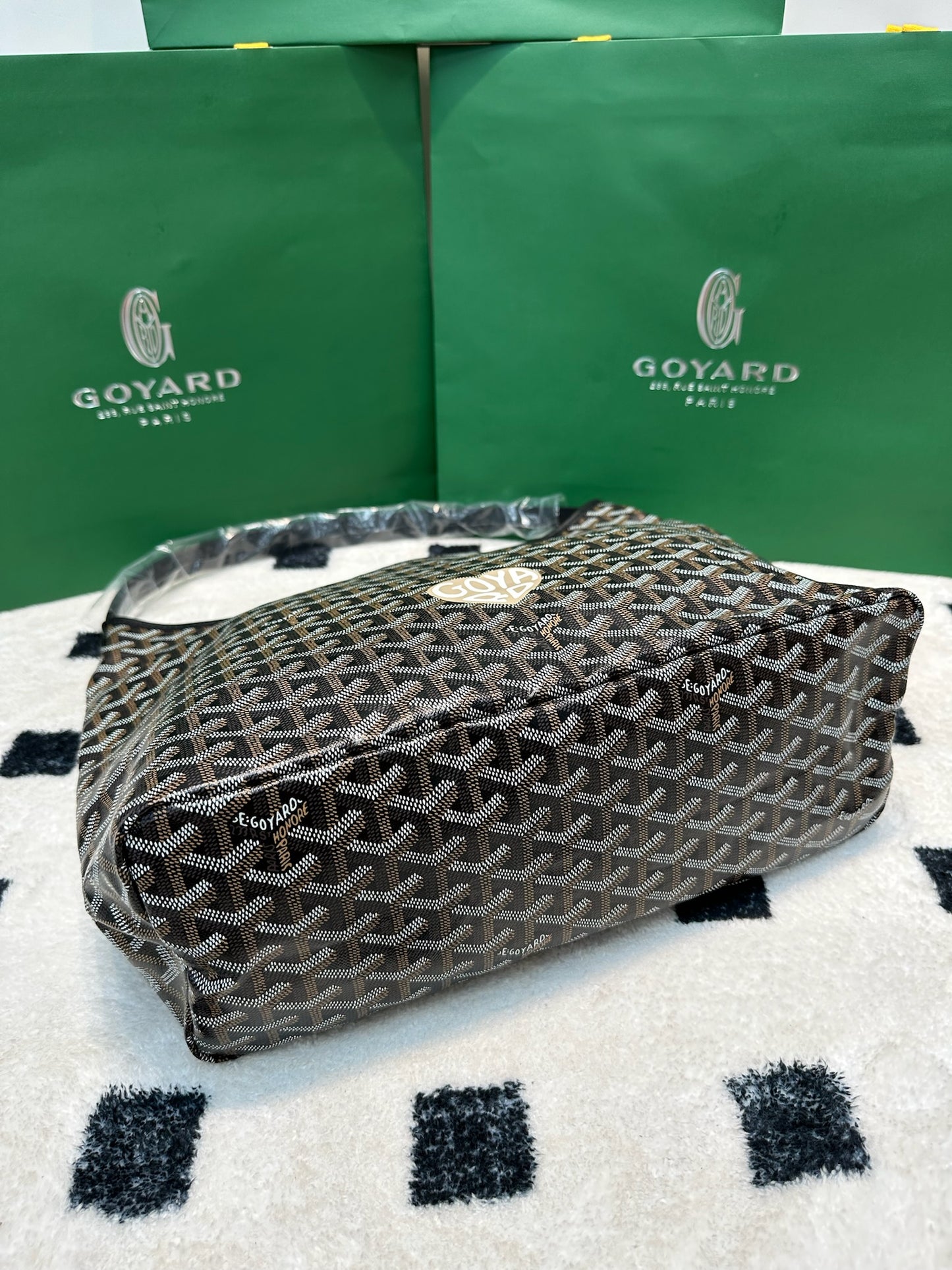 Goyard Bohème Hobo Bag Black(with heart print)