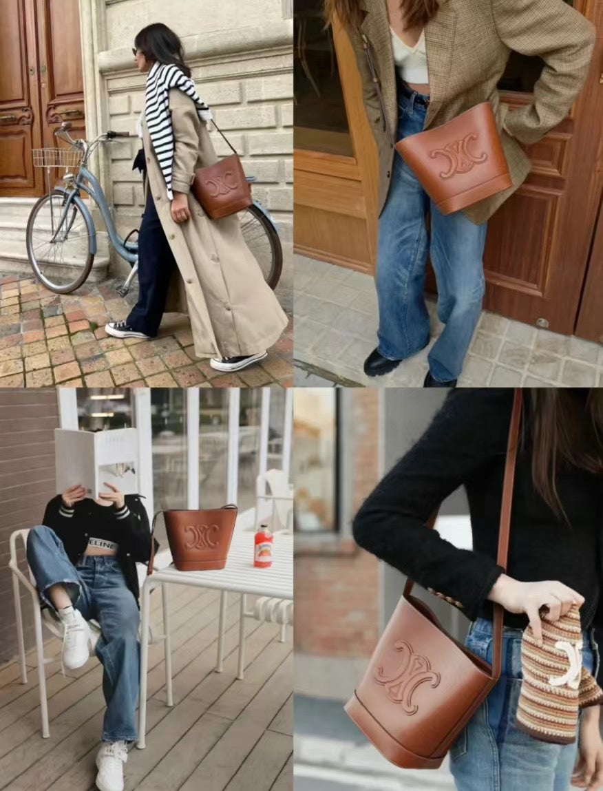 SMALL BUCKET CUIR TRIOMPHE IN SMOOTH CALFSKIN