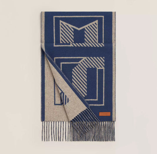 Hermes Casaque Lettres au Carre scarf Encre / Beige Chiné