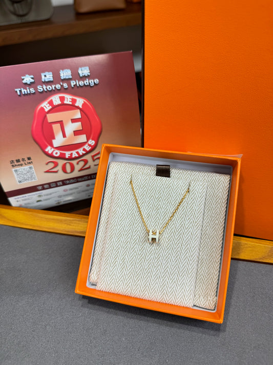 Hermes mini pop H necklace 奶油白金