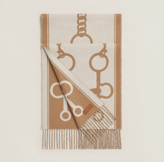 Hermes Casaque Mors scarf Camel / Ivoire
