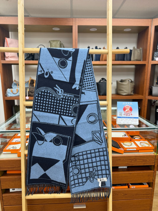 Hermes Camails Jacquard muffler Marine / Bleu Orage