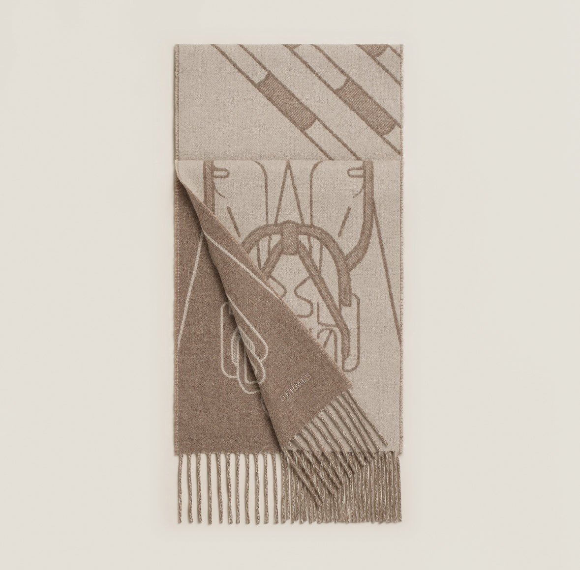 Hermes Tete-a-Tete Equestre scarf Taupe / Grège