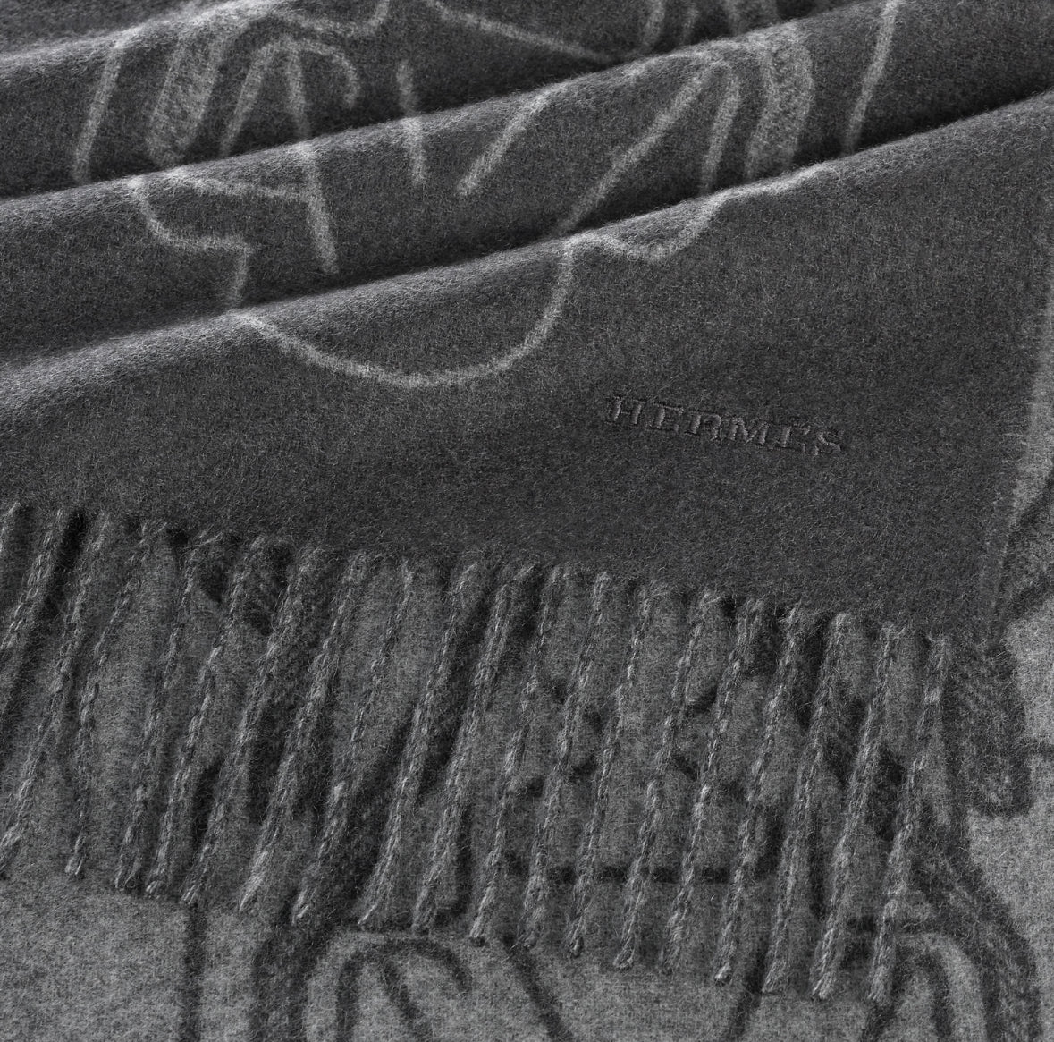 Hermes Tete-a-Tete Equestre scarf Anthracite / Gris Chiné