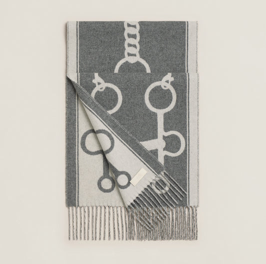 Hermes Casaque Mors scarf Ivoire / Gris Flanelle
