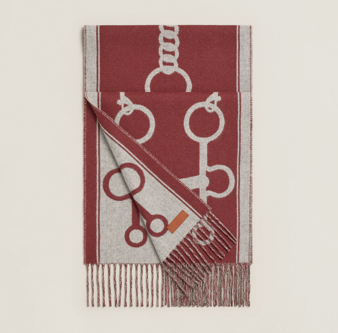 Hermes Casaque Mors scarf Gris Clair Chiné / Rouge H