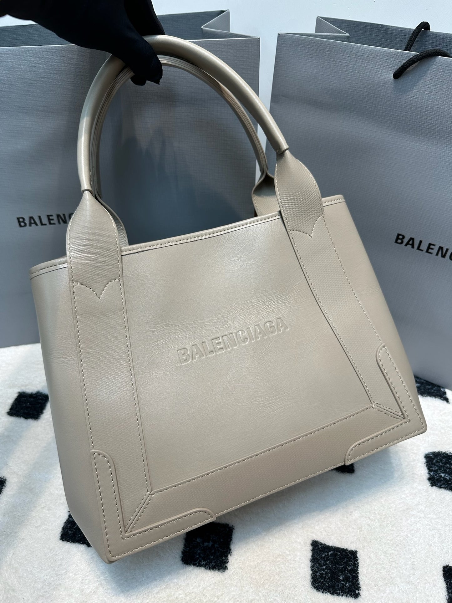 Balenciaga Navy Cabas Beige Small