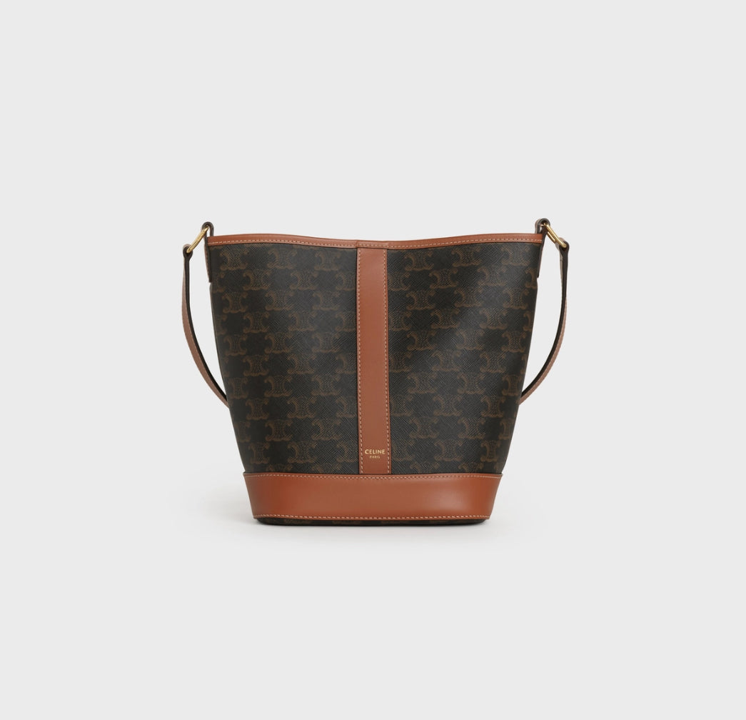 SMALL BUCKET IN TRIOMPHE CANVAS AND CALFSKIN TAN