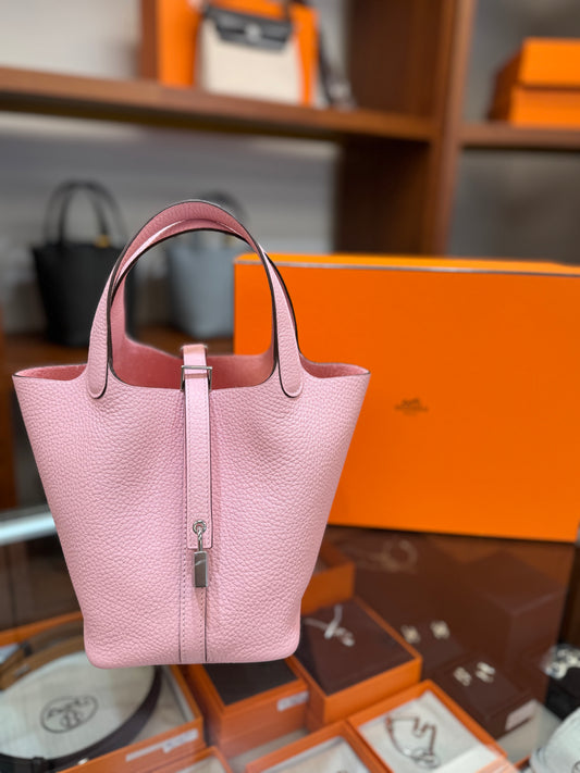 Hermes Picotin 18 櫻花粉銀扣silver hardware