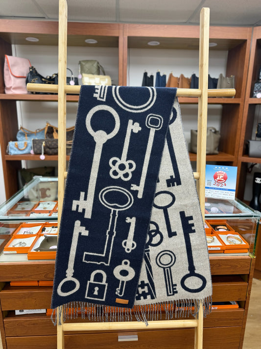 Hermes Casaque Porte-Clefs muffler Marine / Beige Chiné