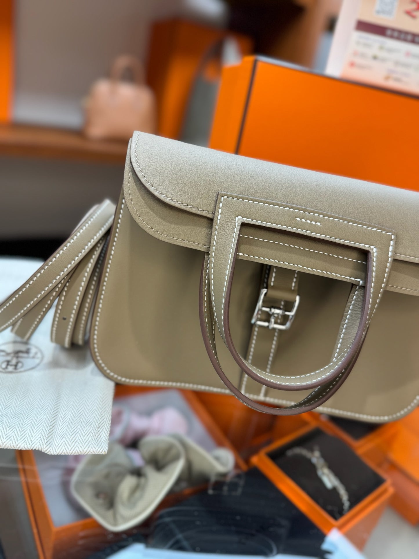 Hermes Mini Halzan Etoupe PHW 大象灰銀扣￼